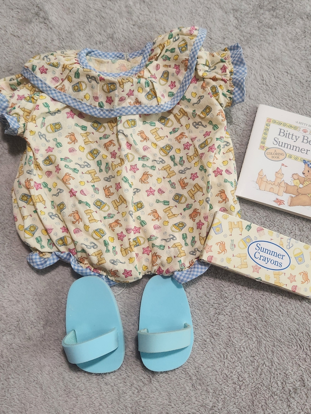Bitty Baby Beach Print Romper with Blue Sandals